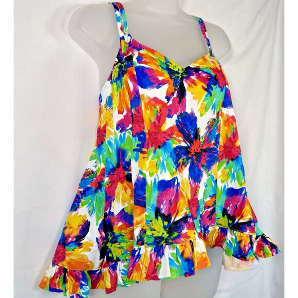 Swim Solutions Womens Hi-Low Floral Printed Beachwear Tankini Swim Top Size 8 - Picture 5 of 10